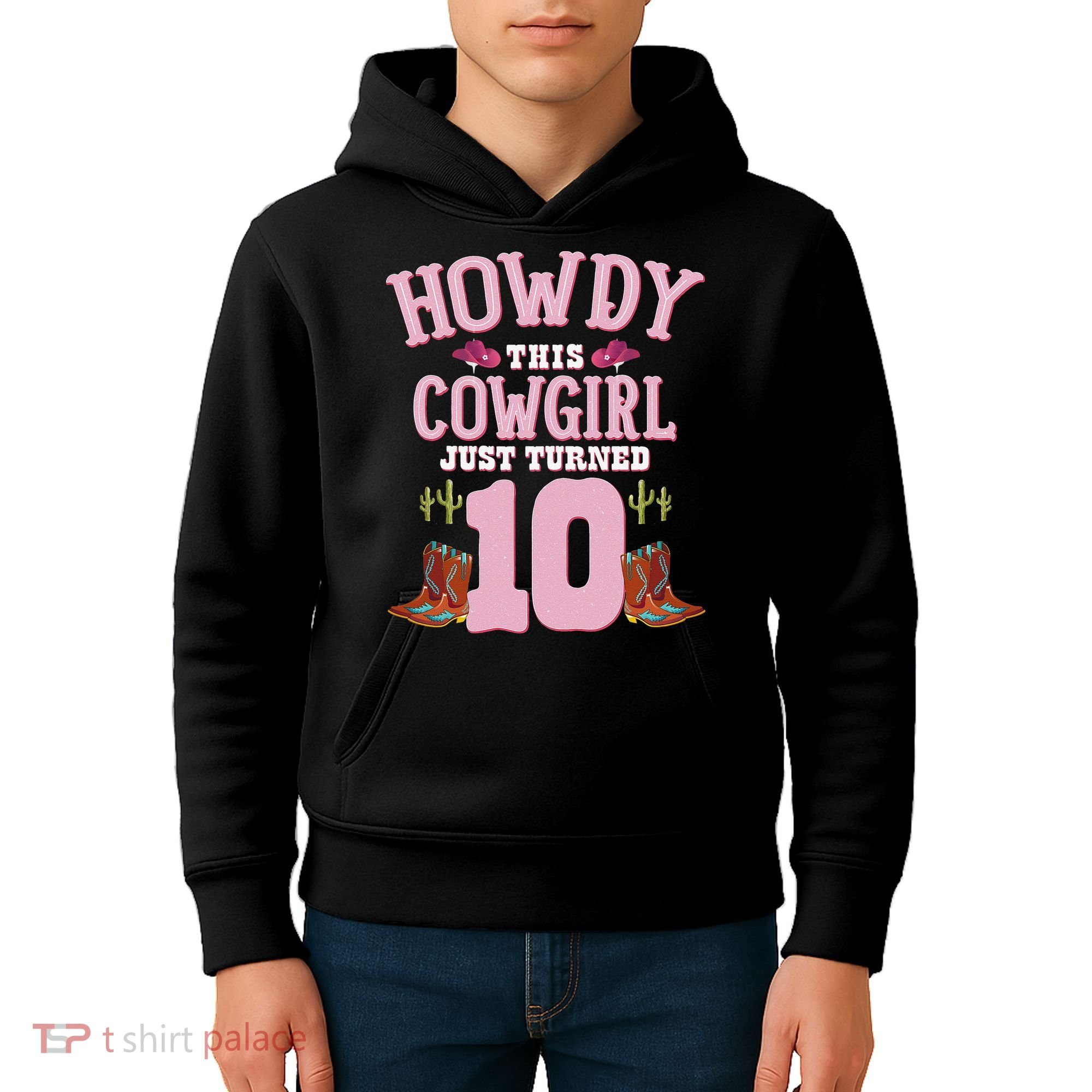 10th Birthday Cow Howdy Western Themed Birthday Kids Hoodie