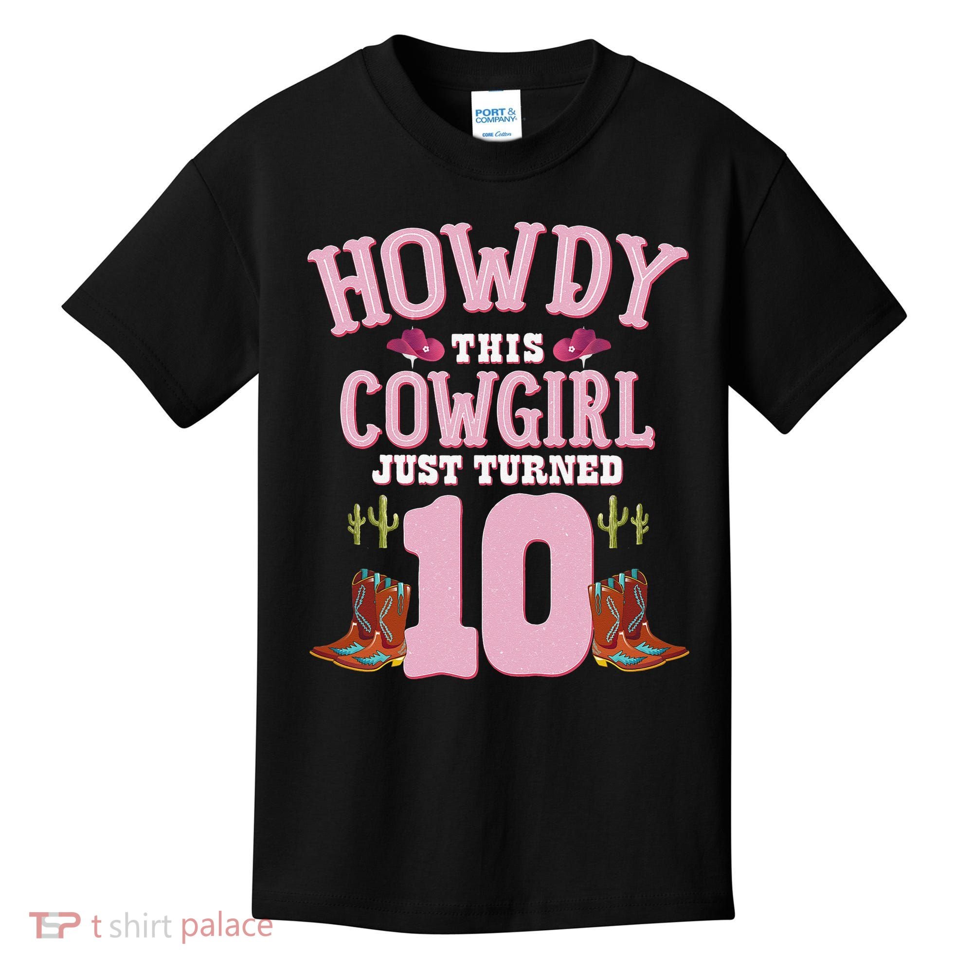10th Birthday Cow Howdy Western Themed Birthday Kids T-Shirt