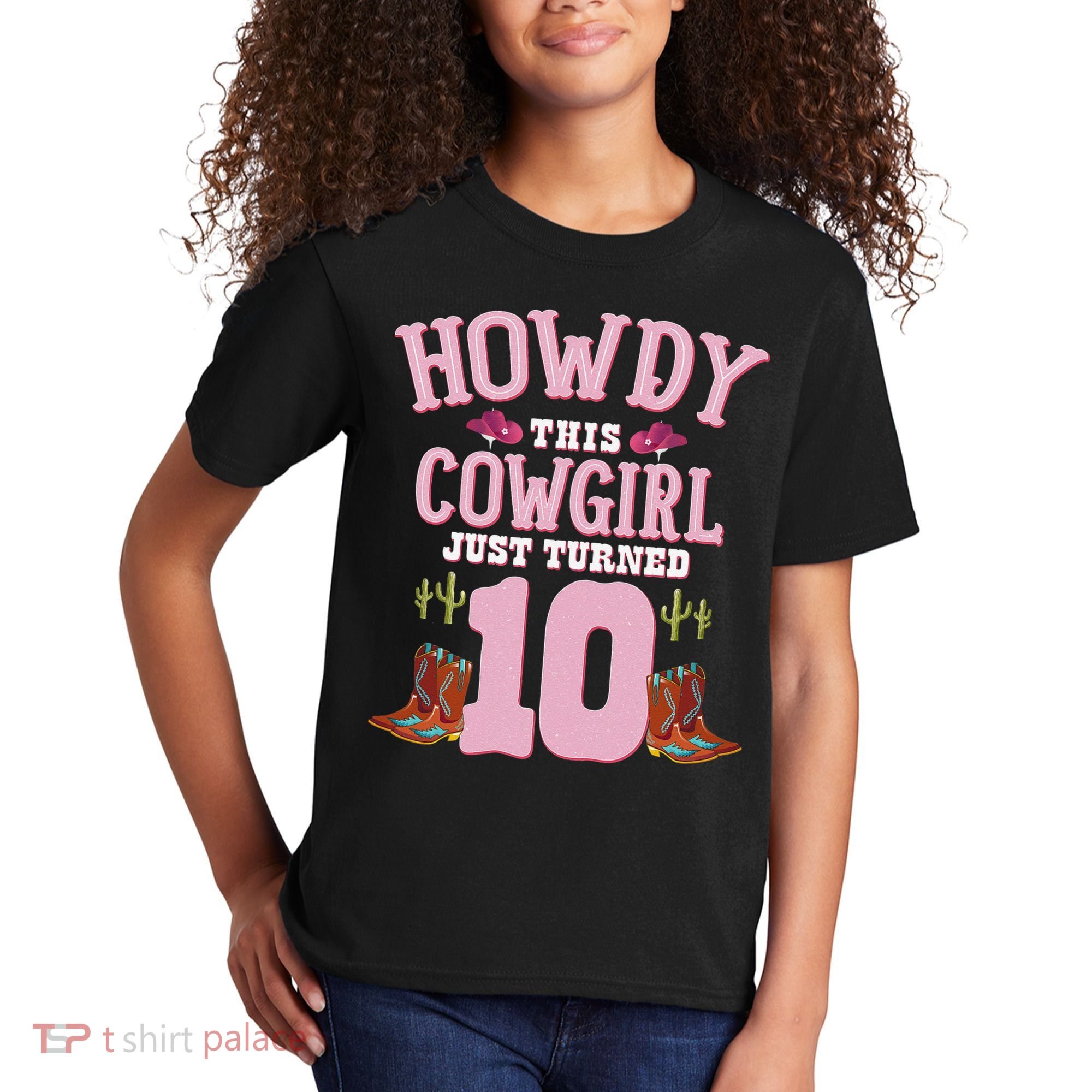 10th Birthday Cow Howdy Western Themed Birthday Kids T-Shirt