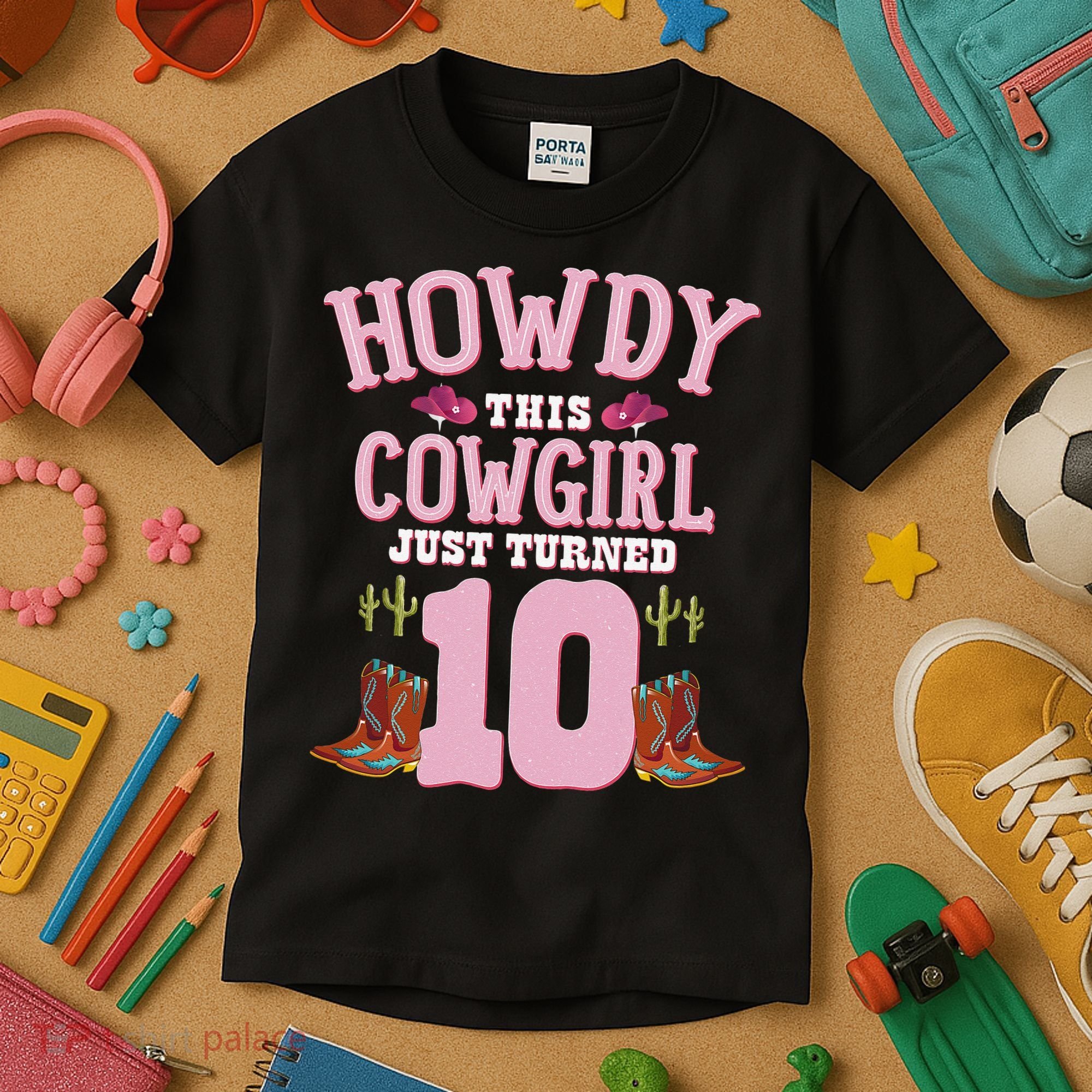 10th Birthday Cow Howdy Western Themed Birthday Kids T-Shirt