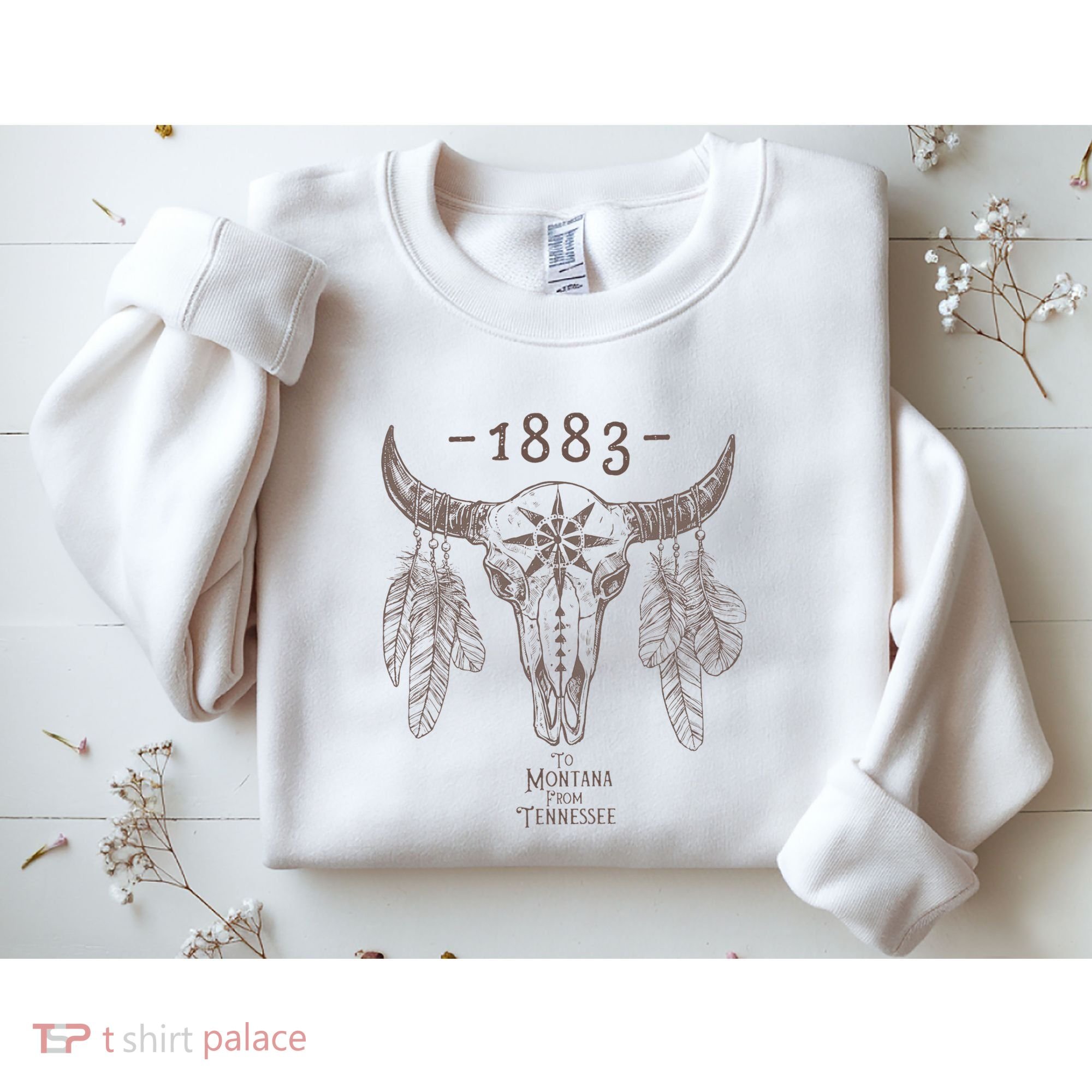 1883 Boho Cow Skull Cute Country Western Yellowstone Graphic Sweatshirt