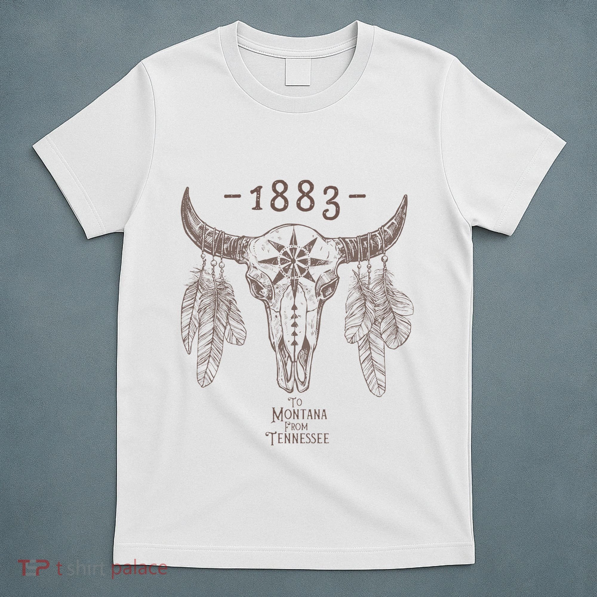 1883 Boho Cow Skull Cute Country Western Yellowstone Graphic T-Shirt