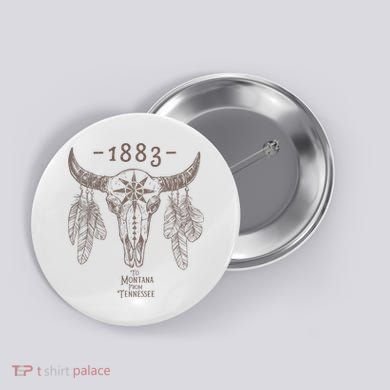 1883 Boho Cow Skull Cute Country Western Yellowstone Graphic Button