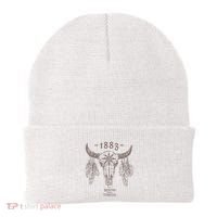 1883 Boho Cow Skull Cute Country Western Yellowstone Graphic Beanie thumb 0