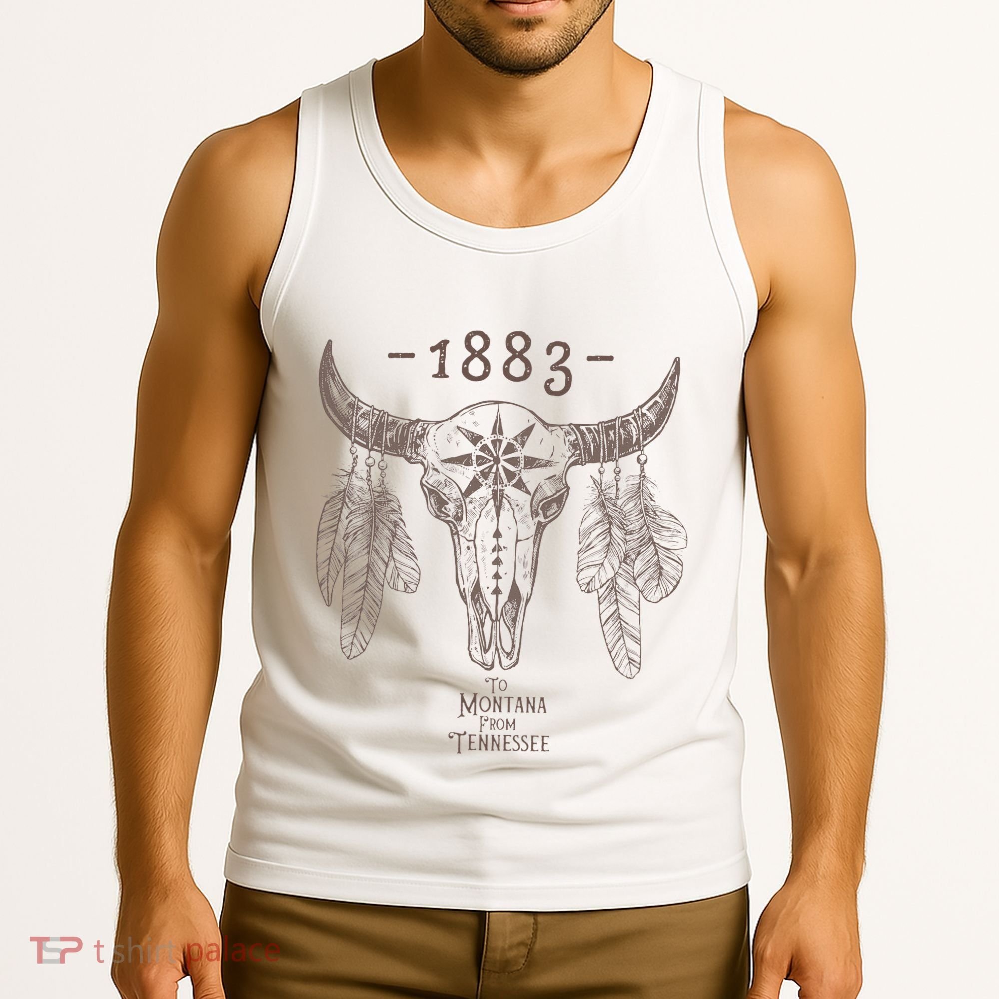 1883 Boho Cow Skull Cute Country Western Yellowstone Graphic Tank Top
