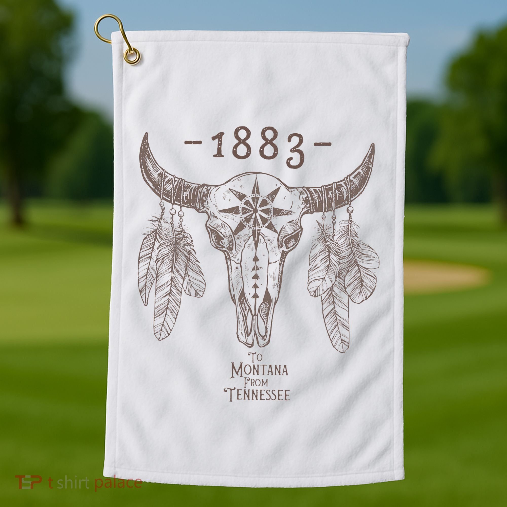 1883 Boho Cow Skull Cute Country Western Yellowstone Graphic Golf Towel