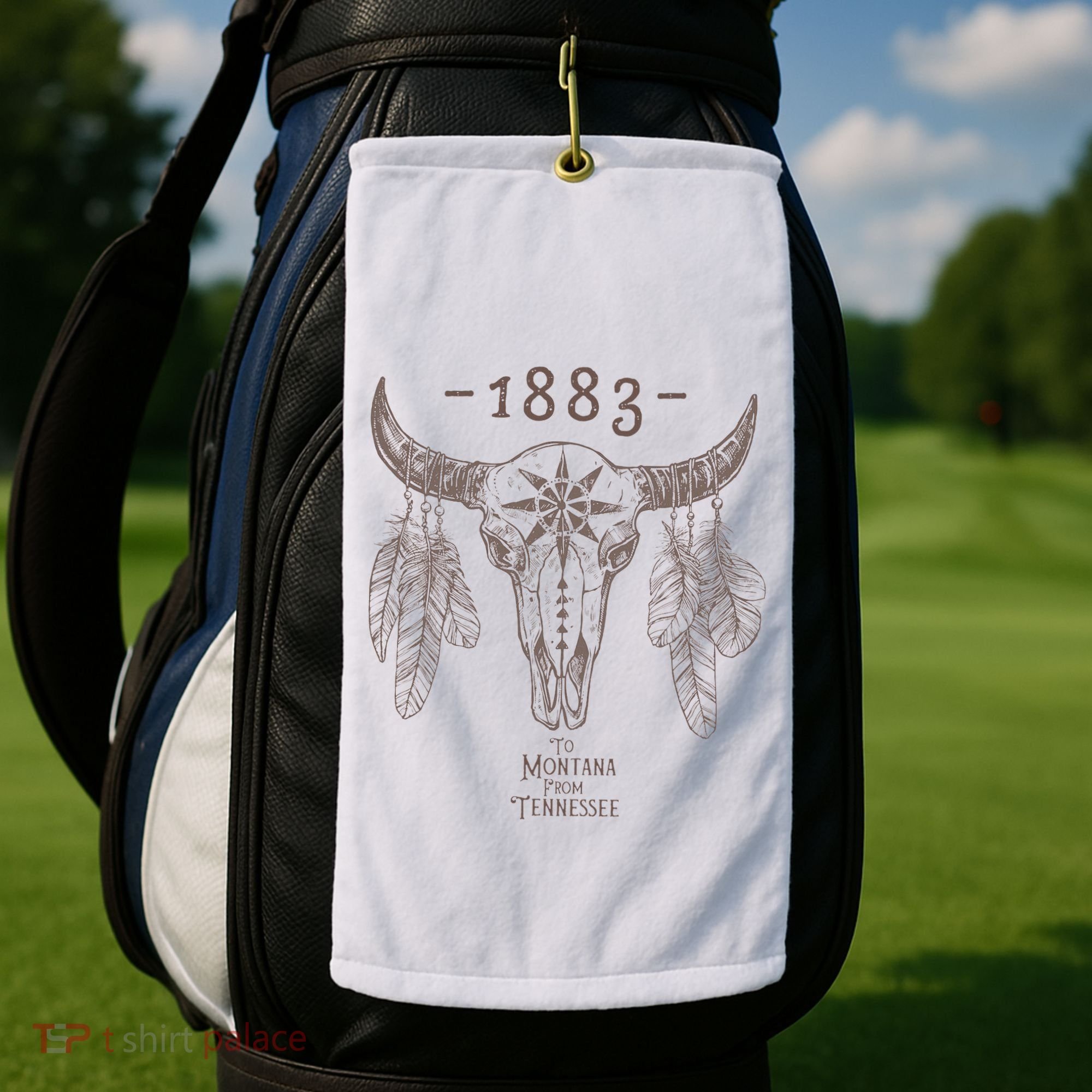 1883 Boho Cow Skull Cute Country Western Yellowstone Graphic Golf Towel