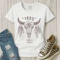 1883 Boho Cow Skull Cute Country Western Yellowstone Graphic Women's T-Shirt thumb 3