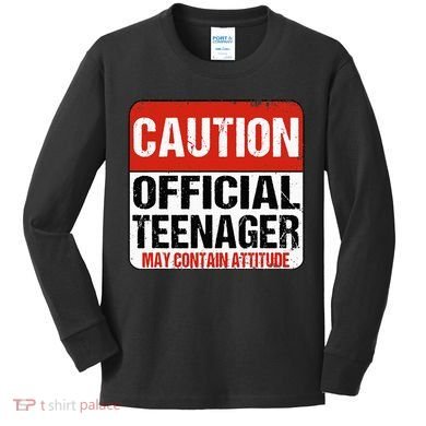 13 Birthday Caution Nager Boy 13yr 13th Birthday Kids Long Sleeve Shirt