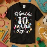 10th Birthday Funny Gift This Girl Is Now 10 Double Digits Gift Kids T-Shirt thumb 3