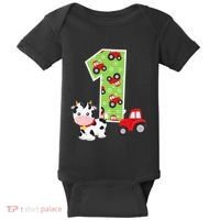 1st Birthday Farm Animals Number 1 Year Old Party Baby Bodysuit thumb 0