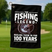 100th Birthday Fishing Legend 100 Years Angler Golf Towel thumb 1