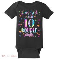 10th Birthday Gift This Girl Is Now 10 Double Digits Tie Dye Baby Bodysuit thumb 0