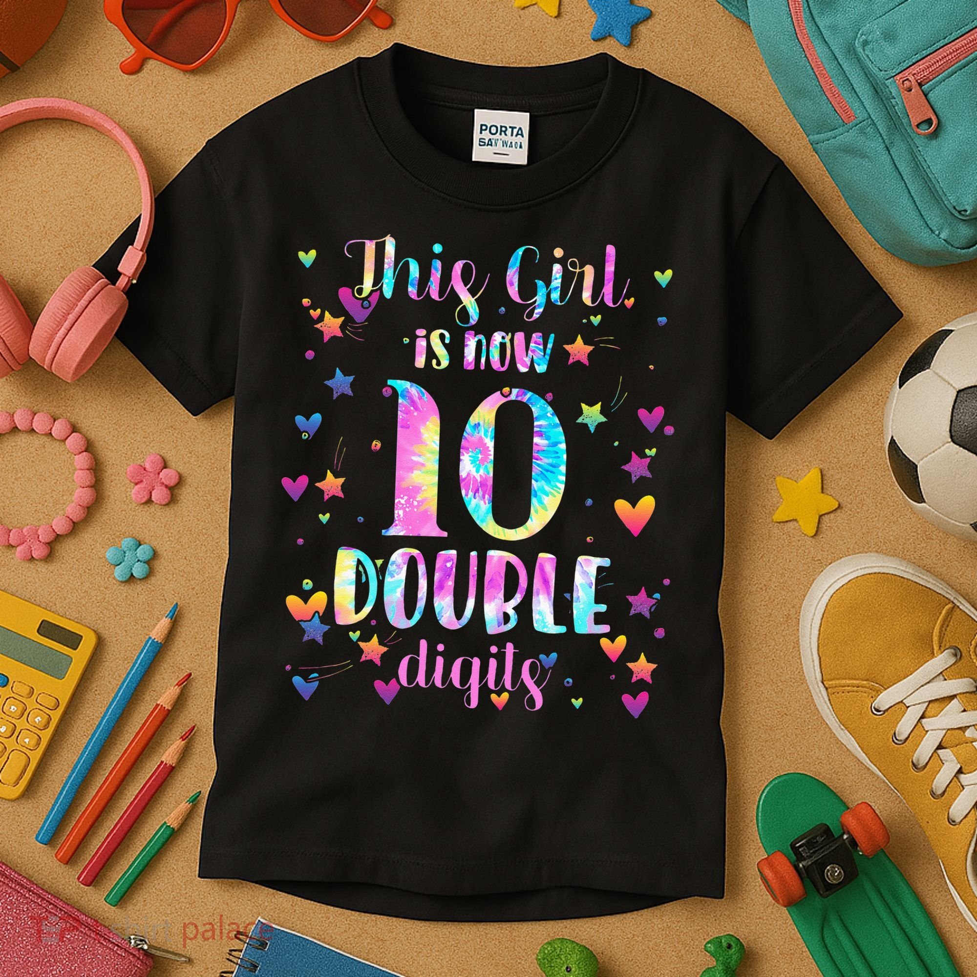 10th Birthday Gift This Girl Is Now 10 Double Digits Tie Dye Kids T-Shirt