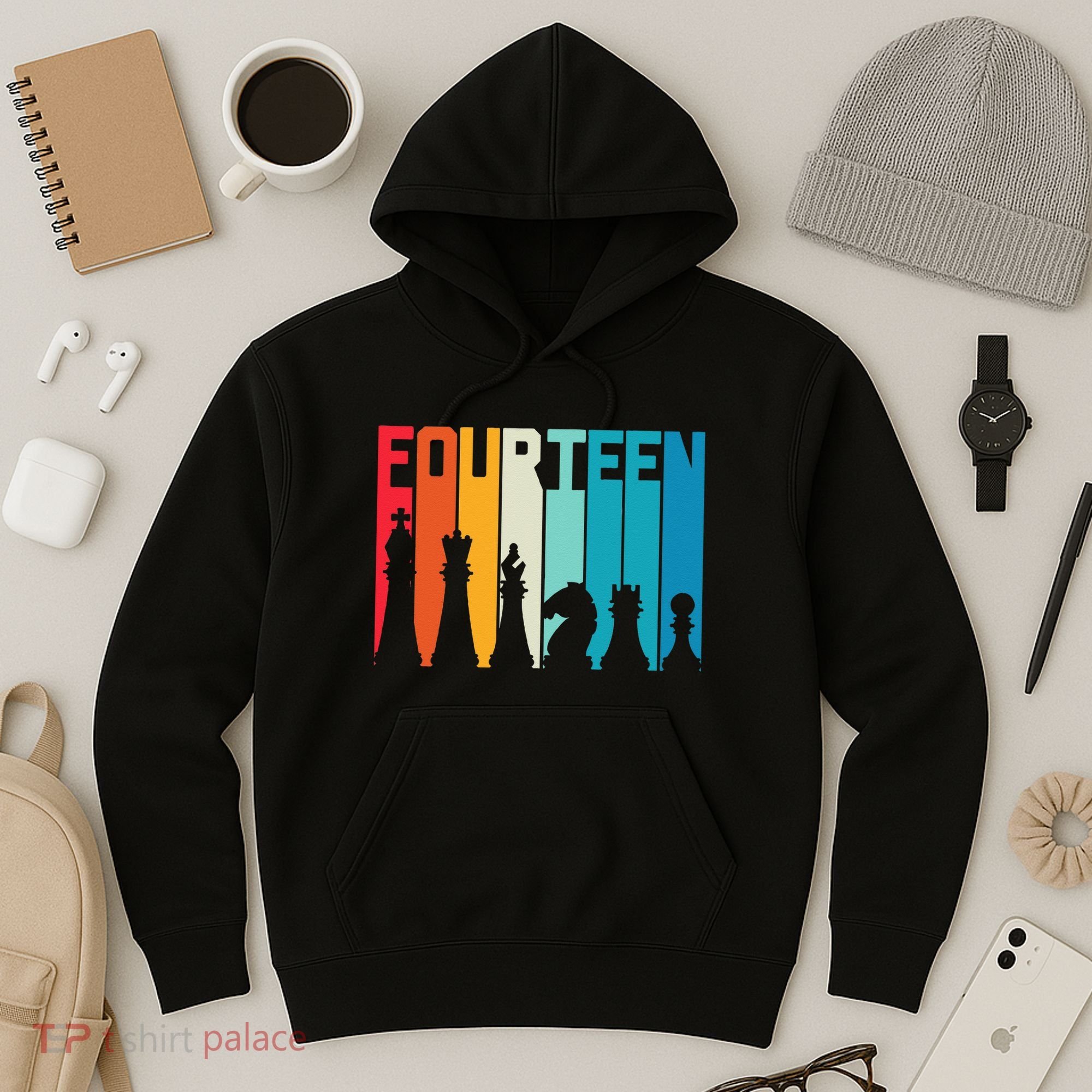 14th Birthday Gift Chess Player Retro Board Game Fan Hoodie