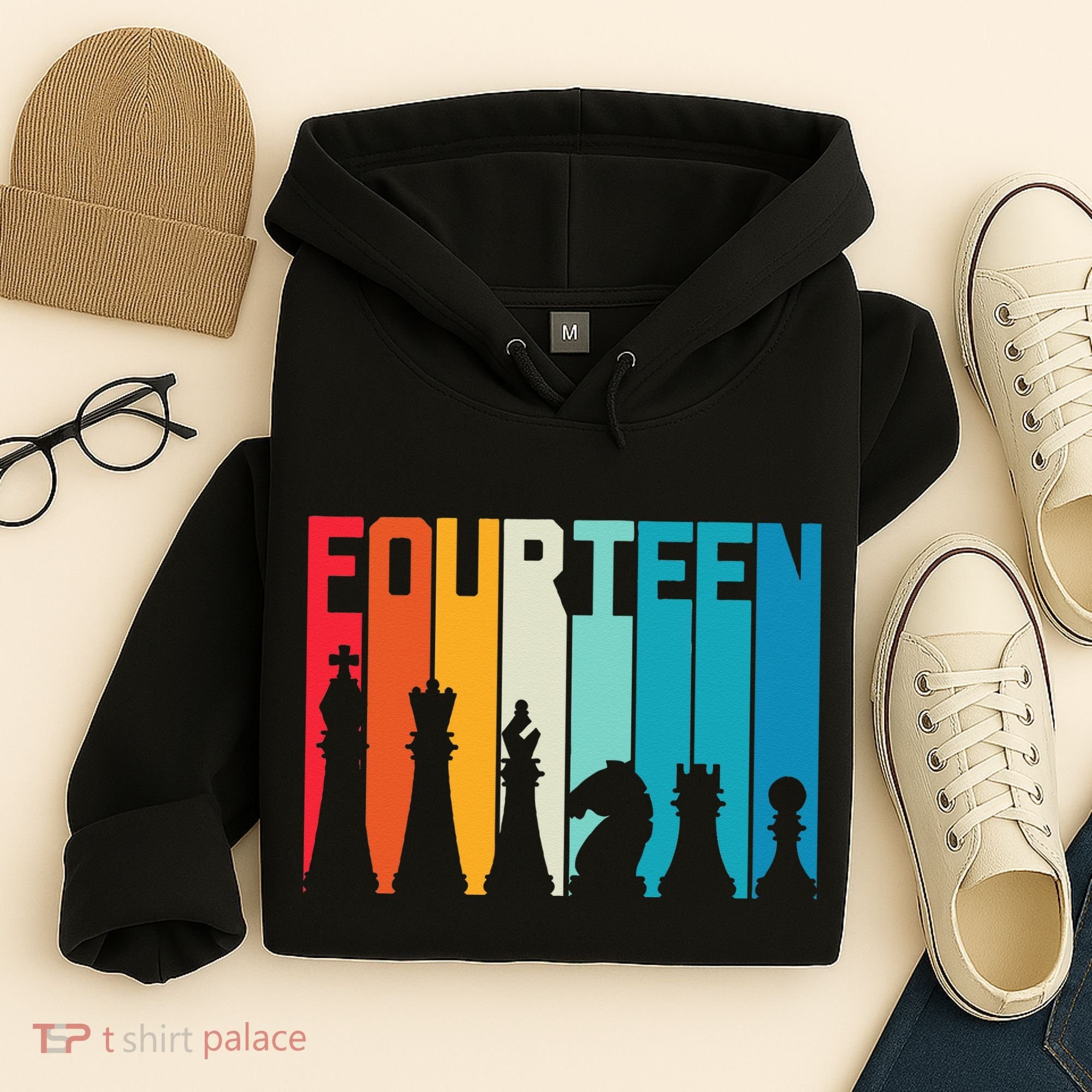 14th Birthday Gift Chess Player Retro Board Game Fan Hoodie