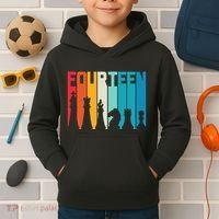 14th Birthday Gift Chess Player Retro Board Game Fan Kids Hoodie thumb 2