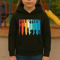 14th Birthday Gift Chess Player Retro Board Game Fan Kids Hoodie thumb 3