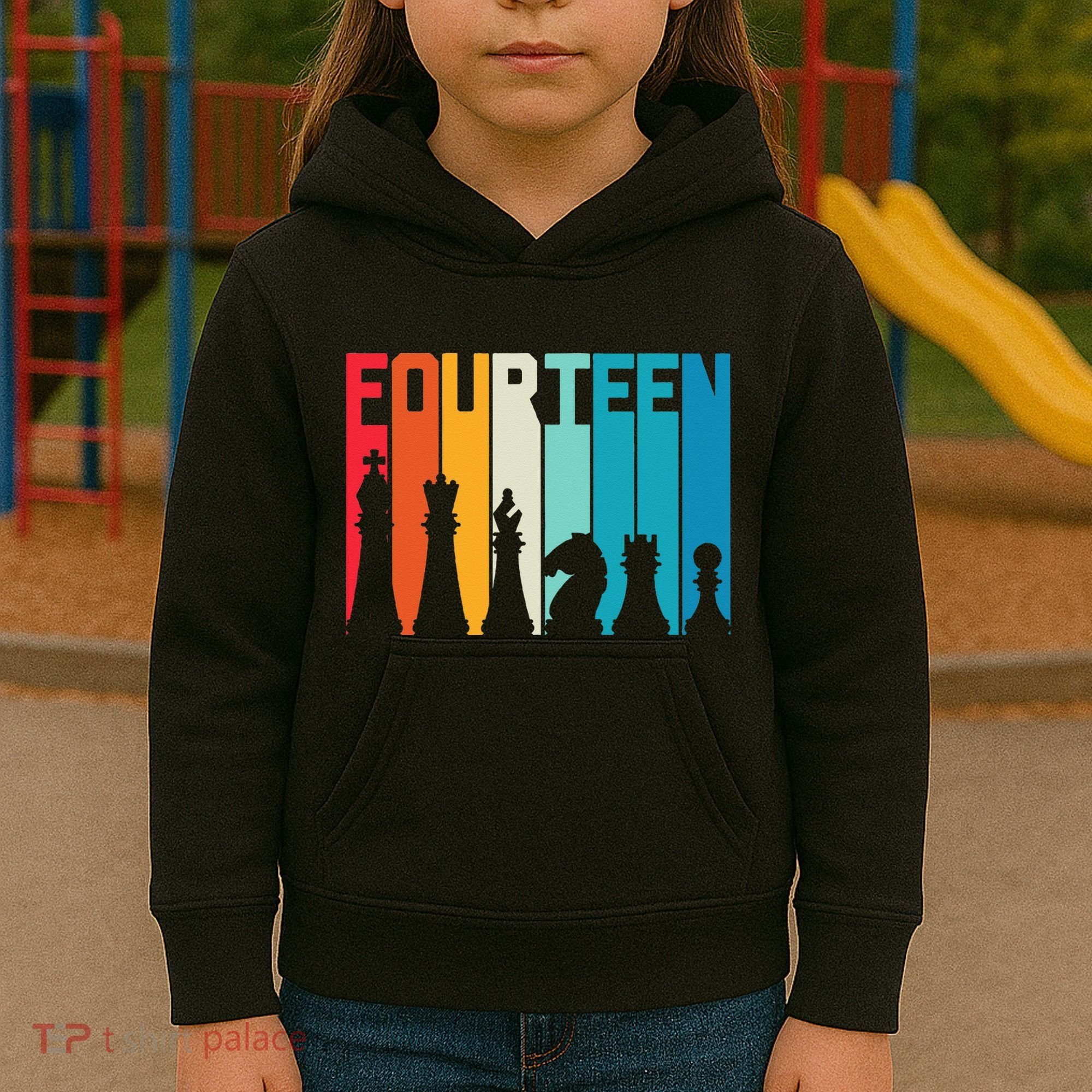 14th Birthday Gift Chess Player Retro Board Game Fan Kids Hoodie