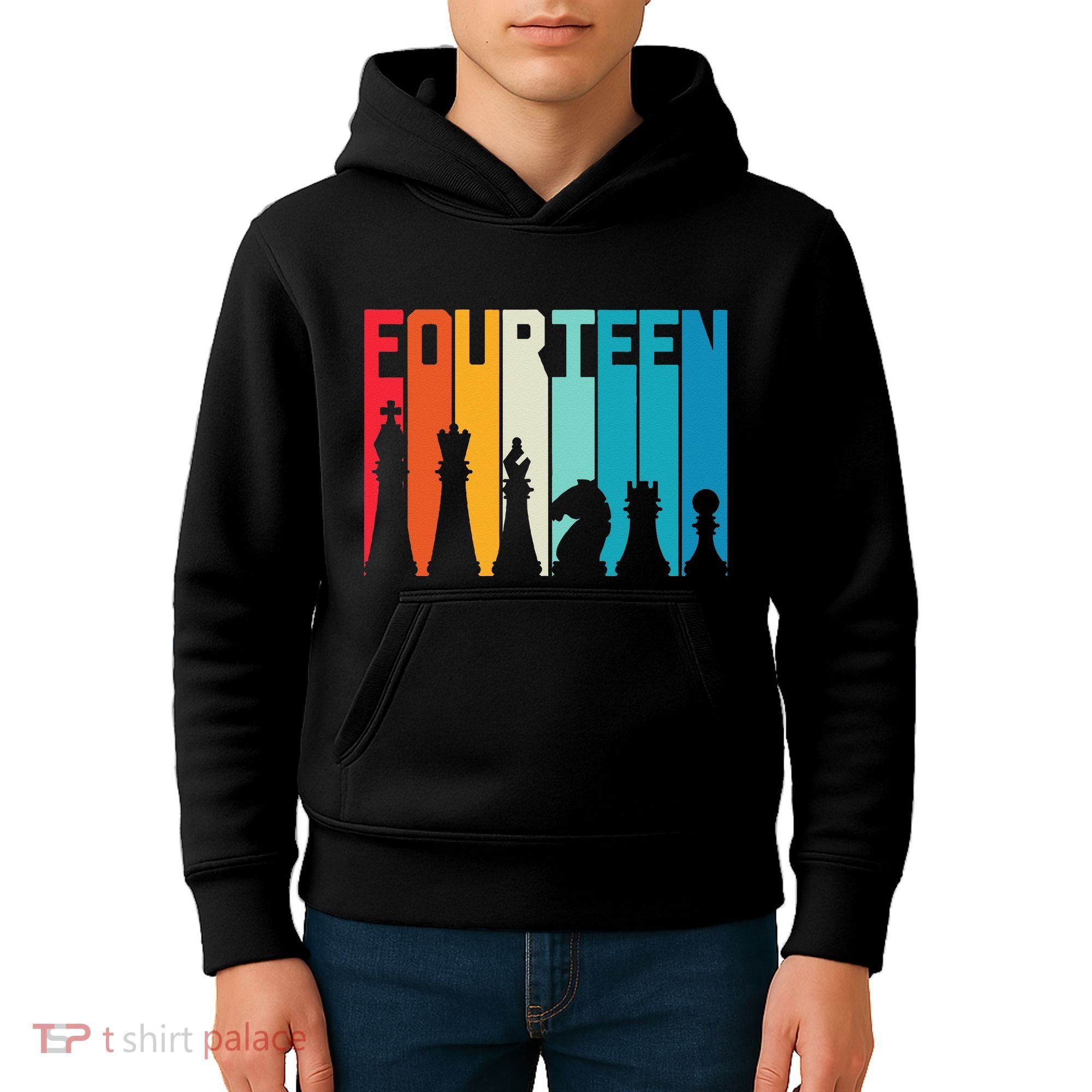 14th Birthday Gift Chess Player Retro Board Game Fan Kids Hoodie