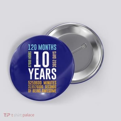 10th Birthday Gift 10 Years Old Vintage Retro 120 Months Button