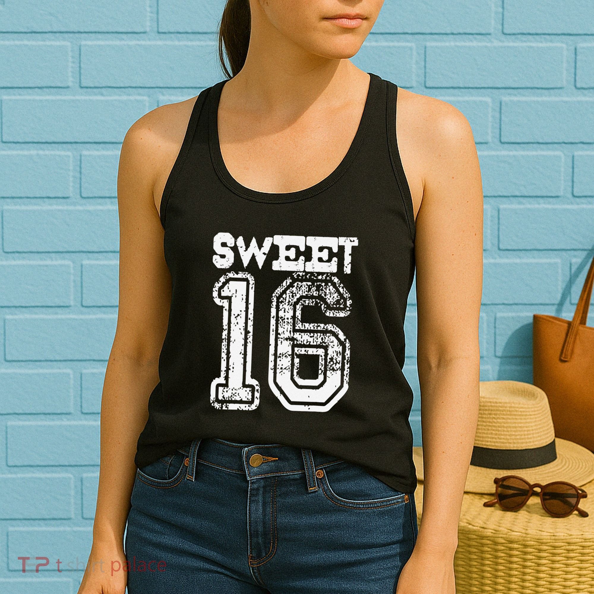16th Birthday Gift Sweet Sixteen 16 Cracked Grunge Women's Tank Top