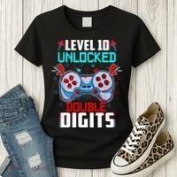 10th Birthday Gift For Boys Double Digits 10 Year Old Gifts Gamer Gift Women's T-Shirt thumb 3
