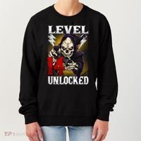 14th Birthday Gamer Skeleton Level 14 Unlocked Gaming Gift Women's Sweatshirt thumb 0