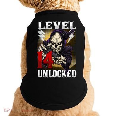 14th Birthday Gamer Skeleton Level 14 Unlocked Gaming Gift Doggie Tank