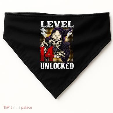 14th Birthday Gamer Skeleton Level 14 Unlocked Gaming Gift USA-Made Doggie Bandana