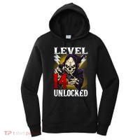 14th Birthday Gamer Skeleton Level 14 Unlocked Gaming Gift Women's Hoodie thumb 0