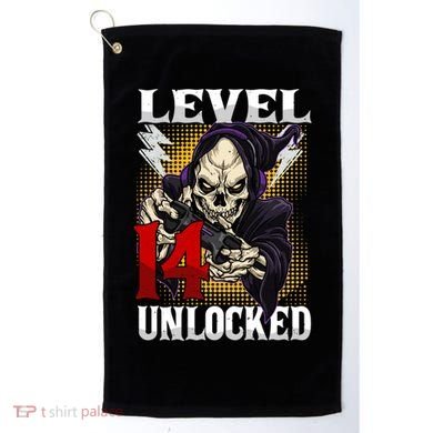 14th Birthday Gamer Skeleton Level 14 Unlocked Gaming Gift Golf Towel