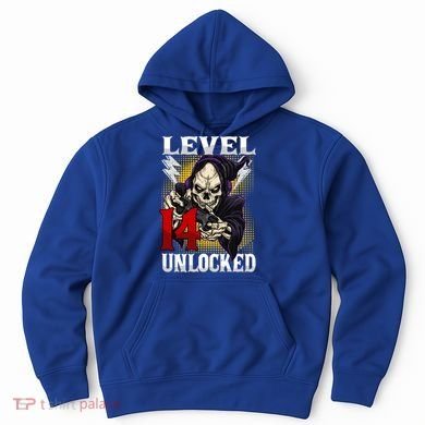 14th Birthday Gamer Skeleton Level 14 Unlocked Gaming Gift Hoodie