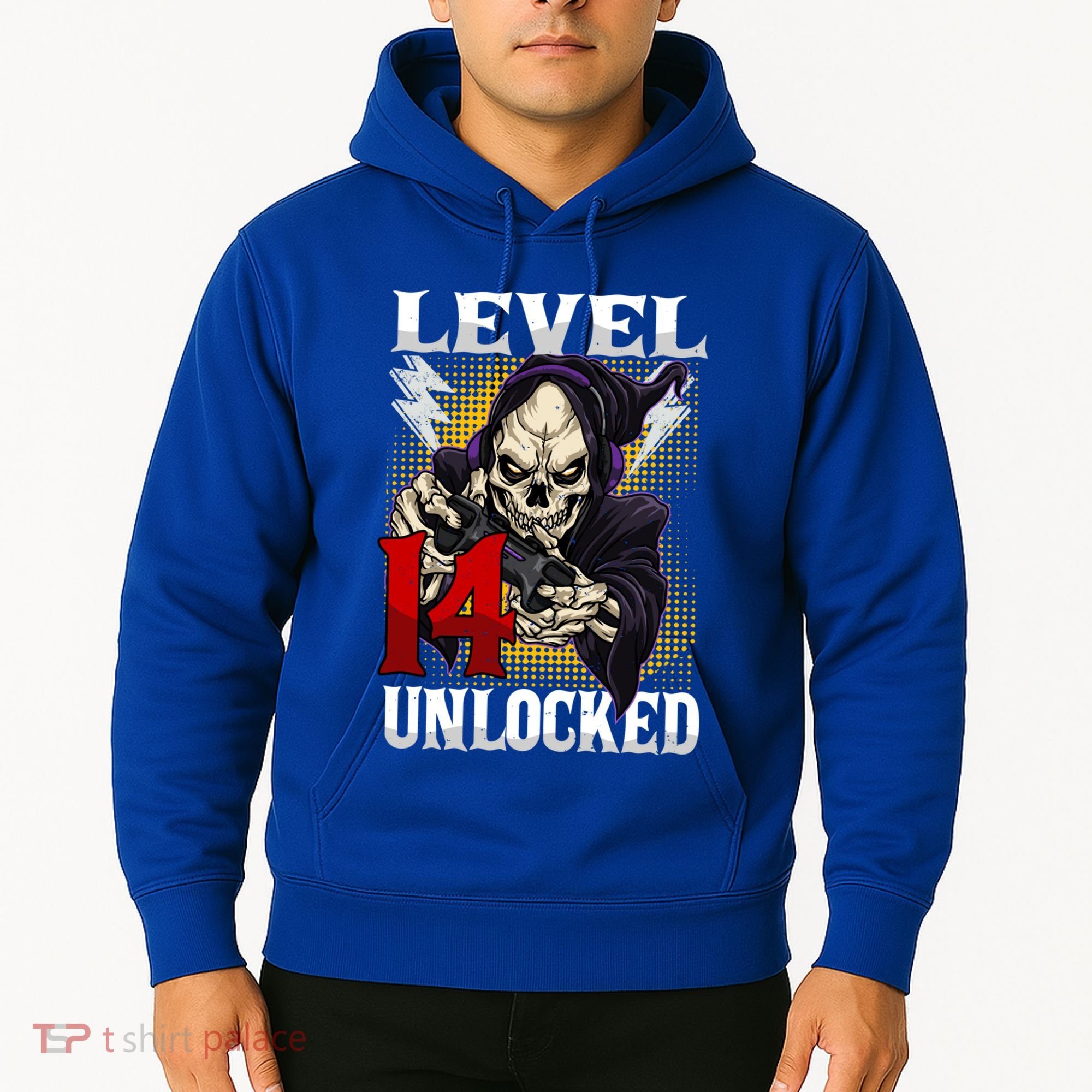 14th Birthday Gamer Skeleton Level 14 Unlocked Gaming Gift Hoodie