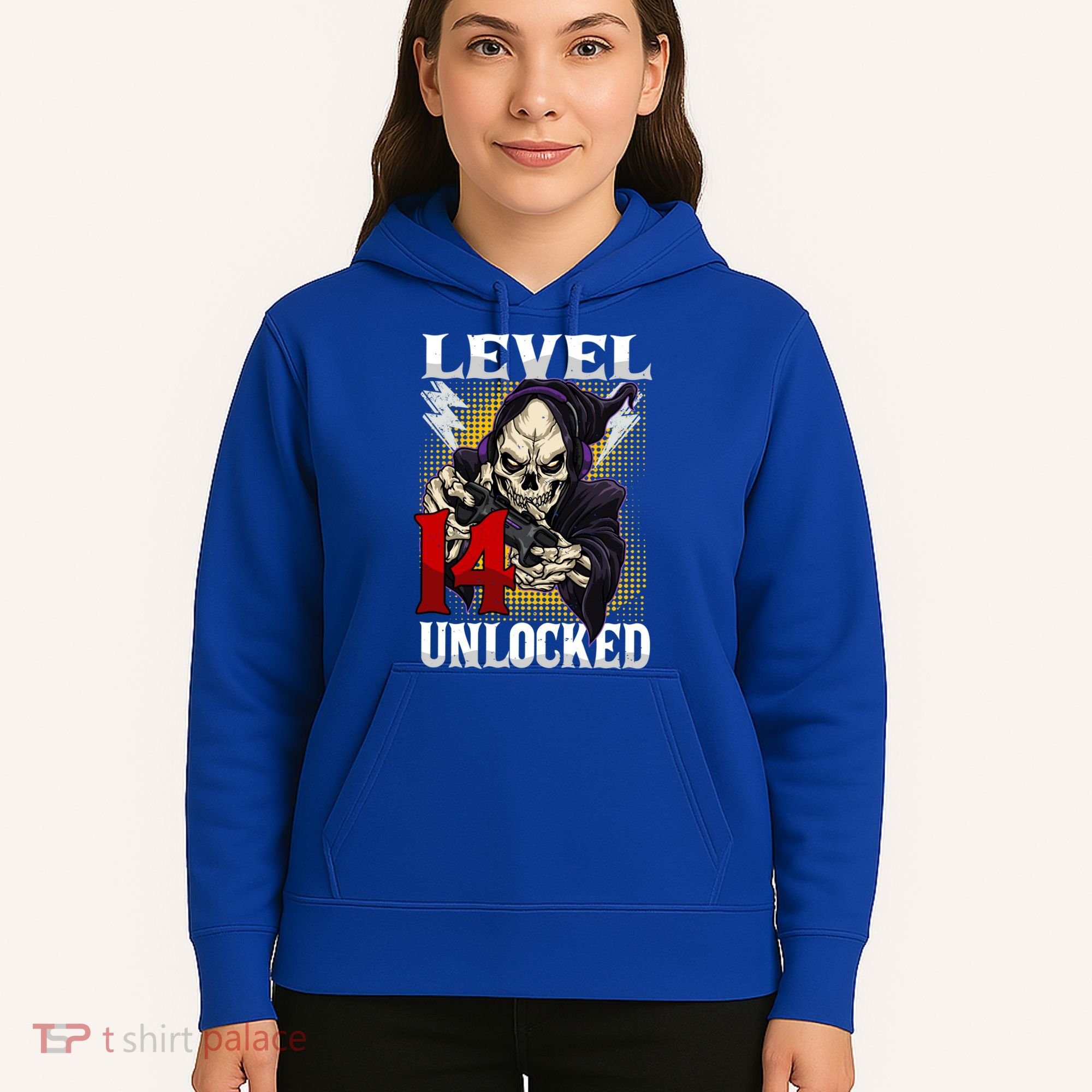 14th Birthday Gamer Skeleton Level 14 Unlocked Gaming Gift Hoodie