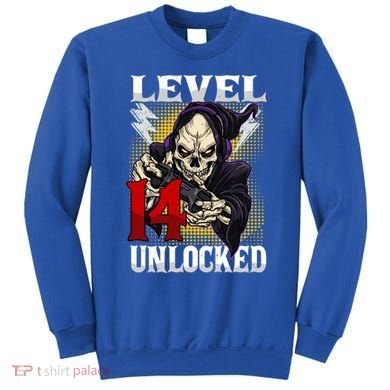 14th Birthday Gamer Skeleton Level 14 Unlocked Gaming Gift Sweatshirt