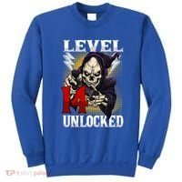 14th Birthday Gamer Skeleton Level 14 Unlocked Gaming Gift Sweatshirt thumb 0