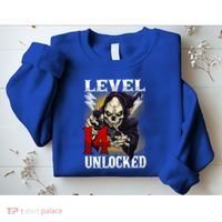 14th Birthday Gamer Skeleton Level 14 Unlocked Gaming Gift Sweatshirt thumb 2