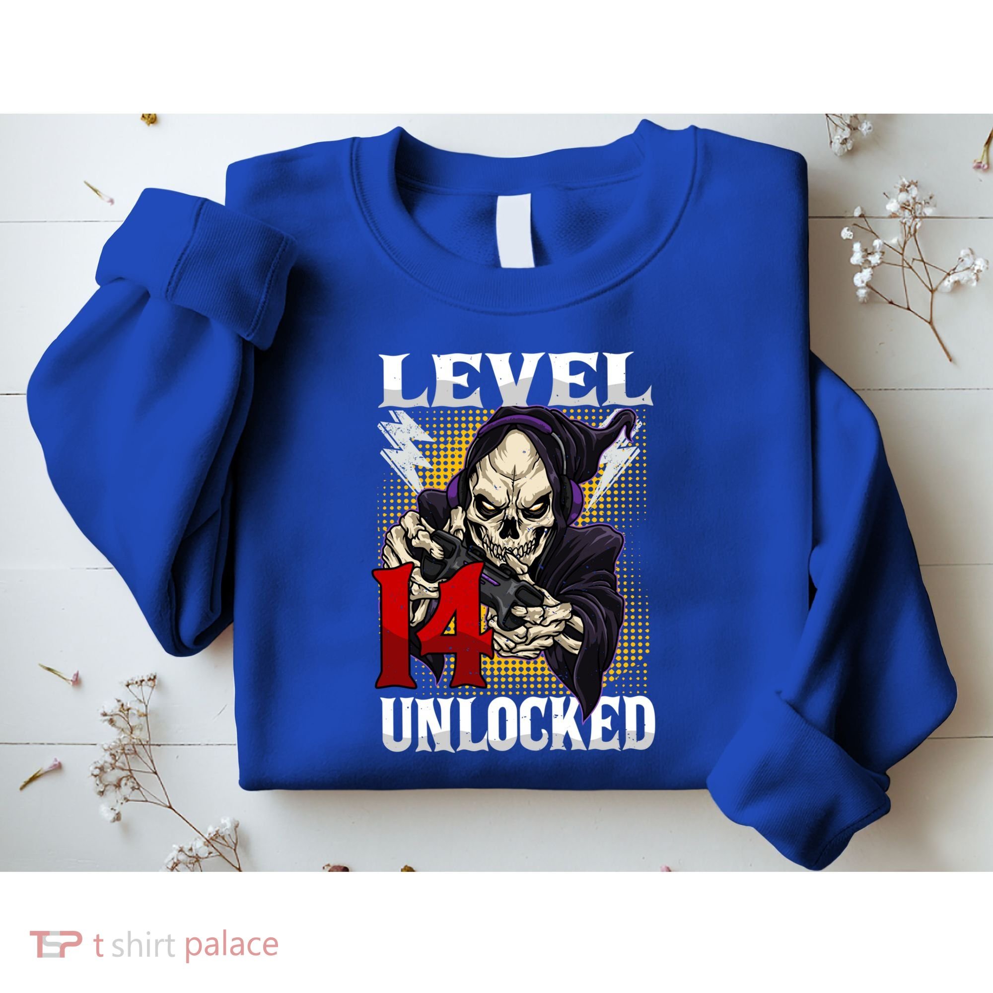 14th Birthday Gamer Skeleton Level 14 Unlocked Gaming Gift Sweatshirt