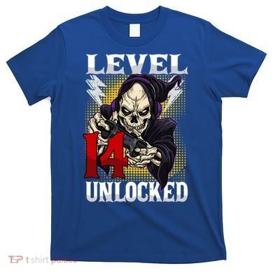 14th Birthday Gamer Skeleton Level 14 Unlocked Gaming Gift T-Shirt