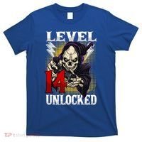 14th Birthday Gamer Skeleton Level 14 Unlocked Gaming Gift T-Shirt thumb 0