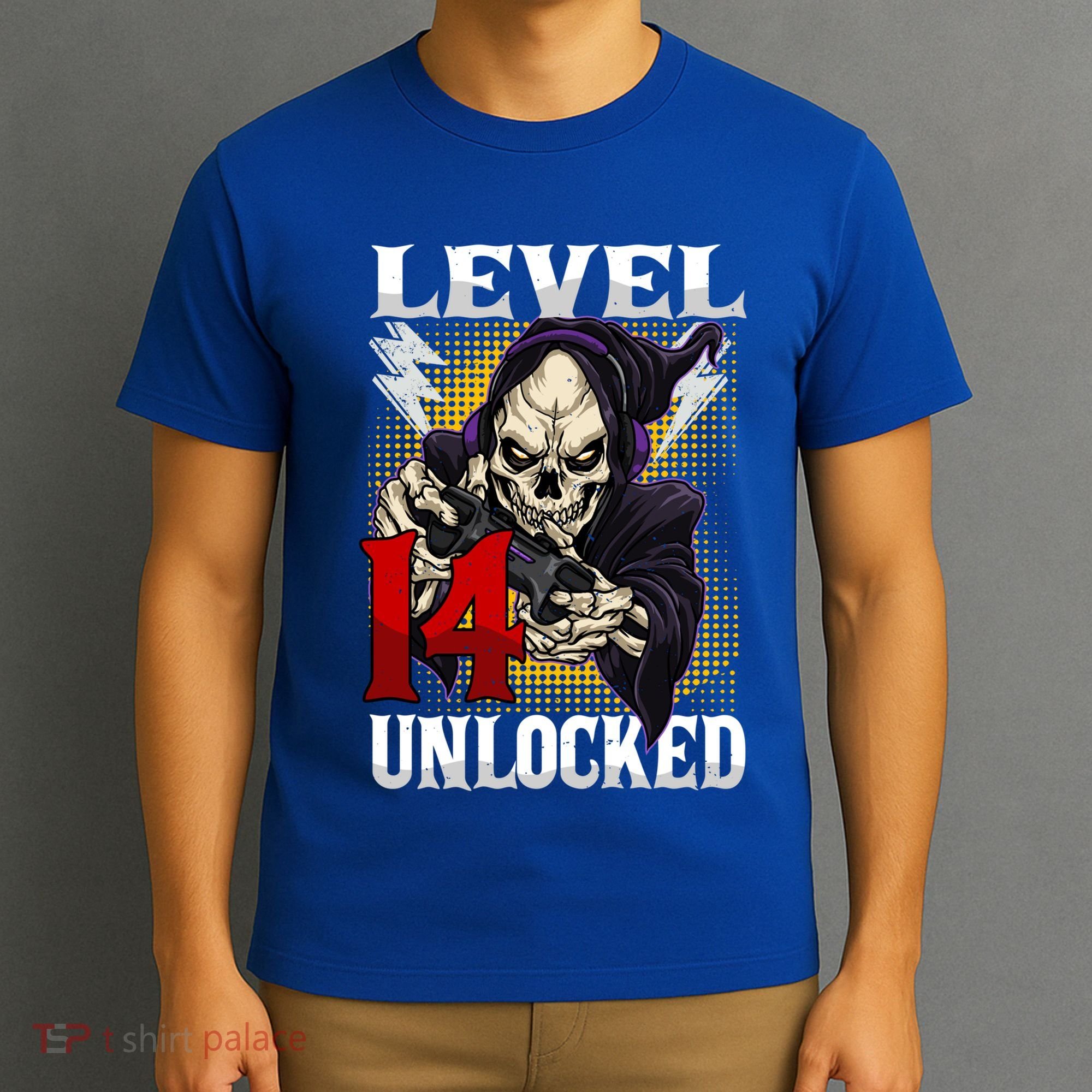 14th Birthday Gamer Skeleton Level 14 Unlocked Gaming Gift T-Shirt