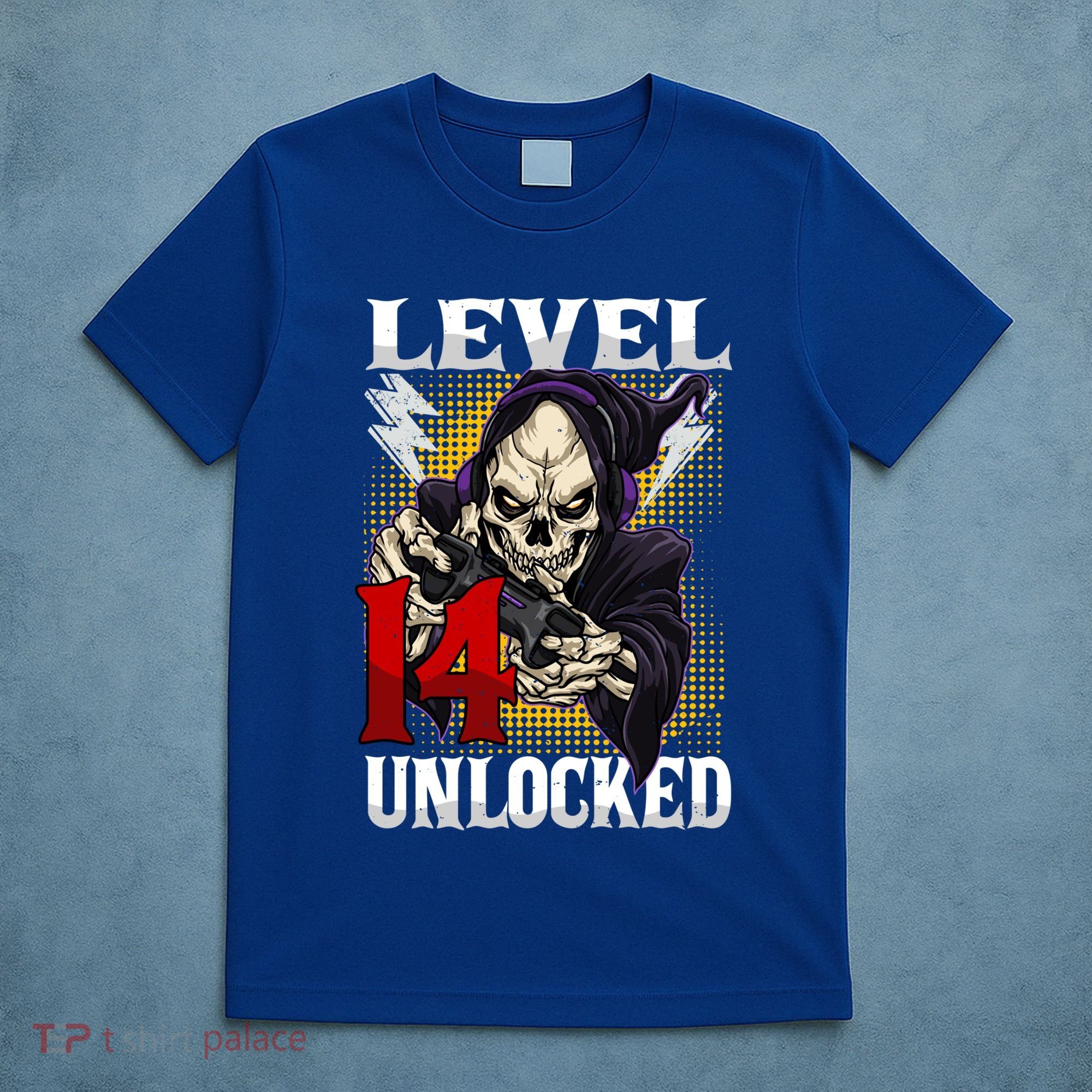 14th Birthday Gamer Skeleton Level 14 Unlocked Gaming Gift T-Shirt