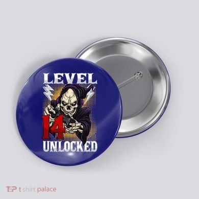 14th Birthday Gamer Skeleton Level 14 Unlocked Gaming Gift Button