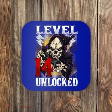 14th Birthday Gamer Skeleton Level 14 Unlocked Gaming Gift Coaster
