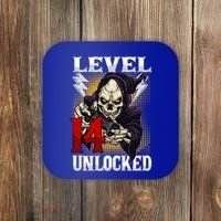 14th Birthday Gamer Skeleton Level 14 Unlocked Gaming Gift Coaster thumb 0
