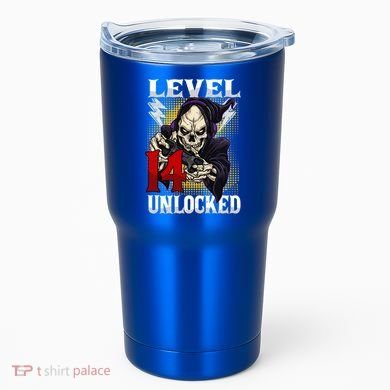 14th Birthday Gamer Skeleton Level 14 Unlocked Gaming Gift Tumbler