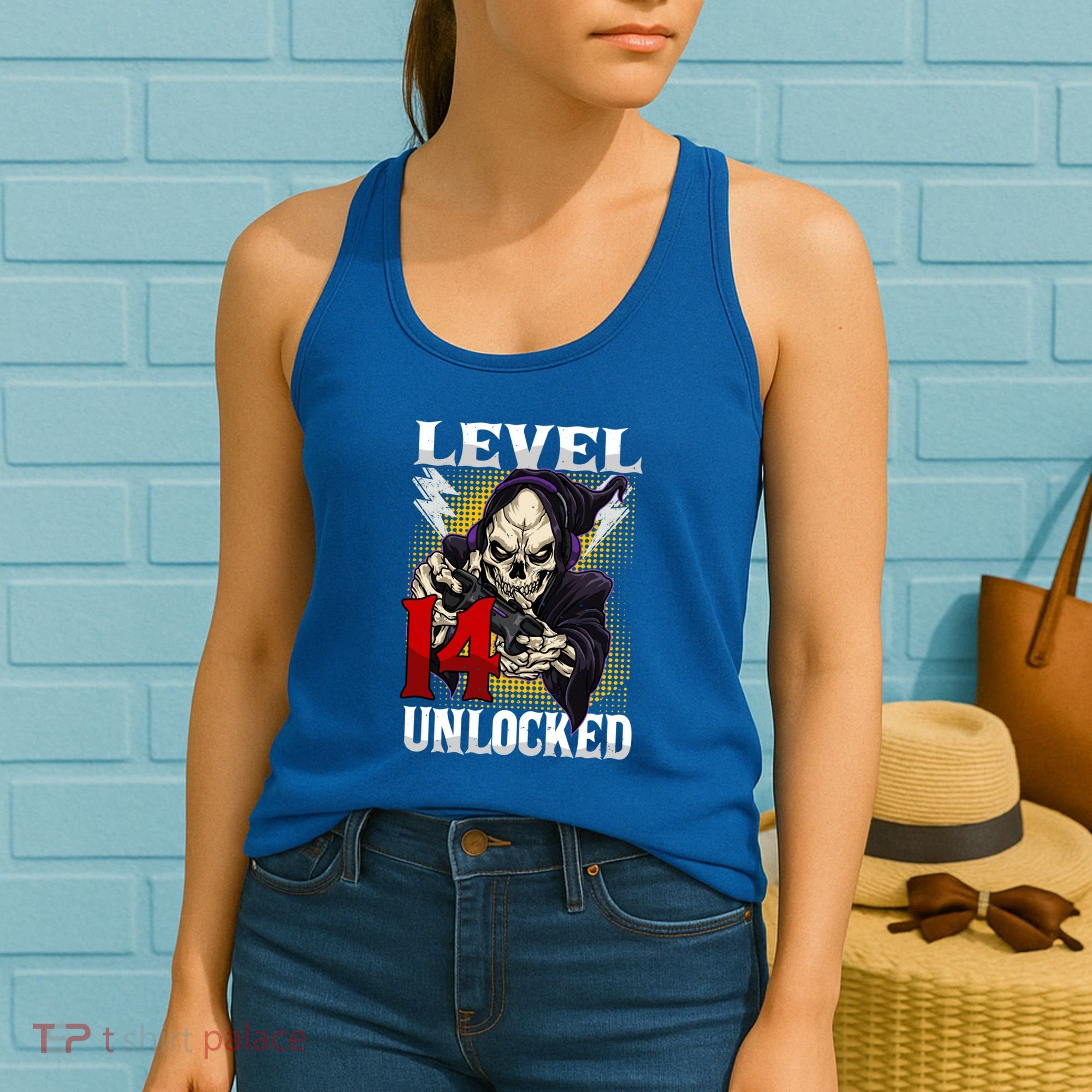 14th Birthday Gamer Skeleton Level 14 Unlocked Gaming Gift Women's Tank Top
