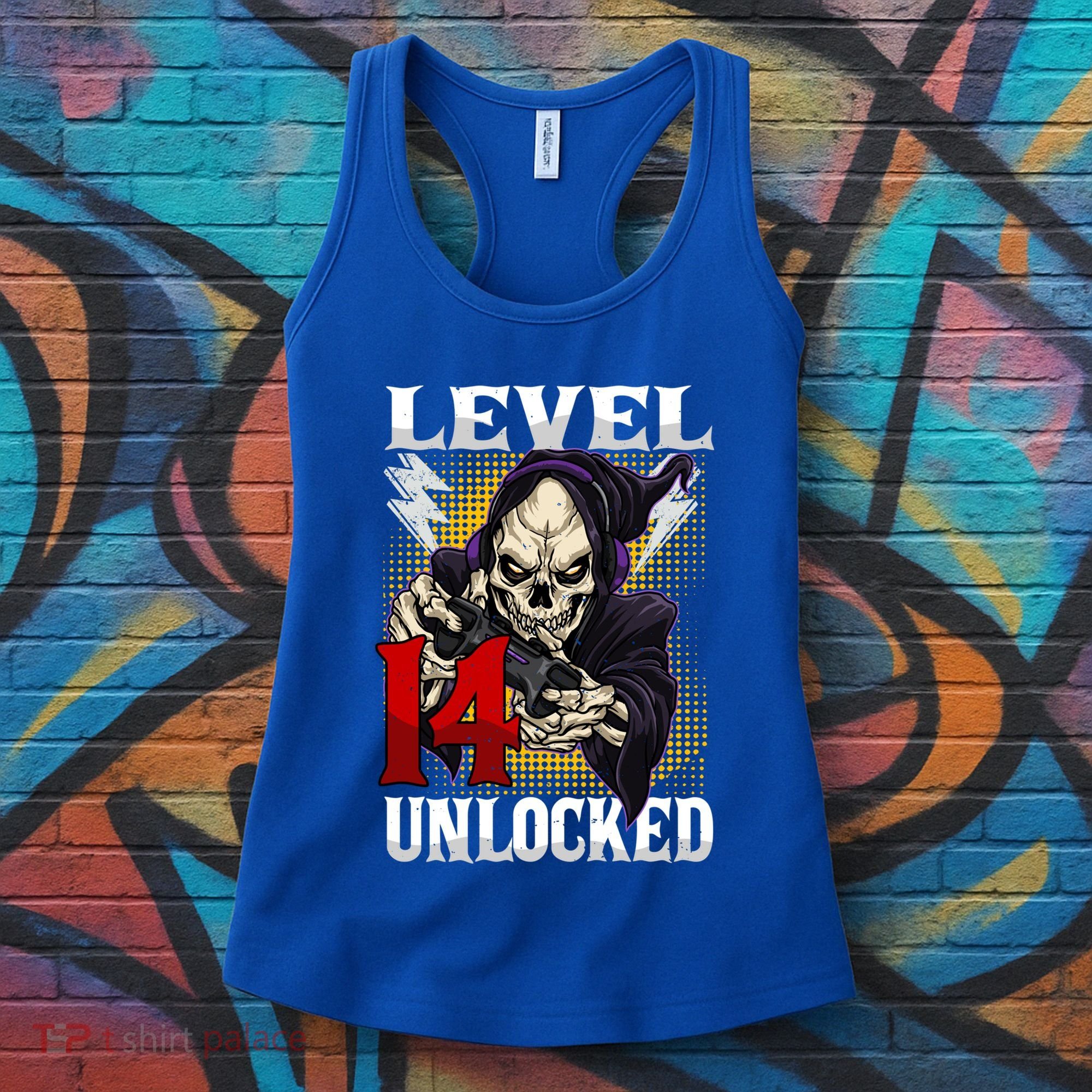 14th Birthday Gamer Skeleton Level 14 Unlocked Gaming Gift Women's Tank Top