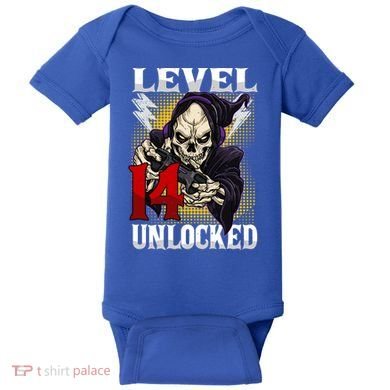 14th Birthday Gamer Skeleton Level 14 Unlocked Gaming Gift Baby Bodysuit